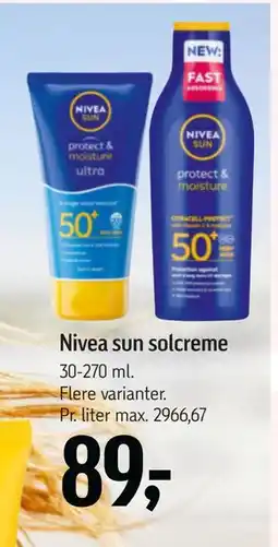 Føtex Nivea sun solcreme, DKK 89 tilbud