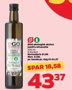 Netto ØGO økologisk ekstra jomfru olivenolie, DKK 43.37 tilbud