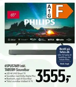 Føtex PHILIPS 65PUS7609 inkl. TAB5109 Soundbar, DKK 3555 tilbud