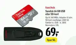 Føtex Sandisk 64 GB USB eller SD-kort, DKK 69 tilbud
