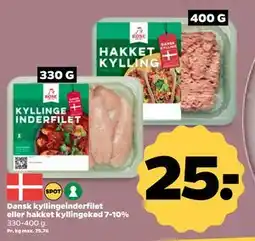 Netto Dansk kyllingeinderfilet eller hakket kyllingekød 7-10%, DKK 25 tilbud