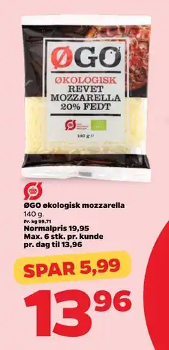 Netto ØGO økologisk mozzarella, DKK 13.96 tilbud