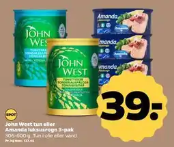 Netto John West tun eller Amanda luksusrogn 3-pak, DKK 39 tilbud