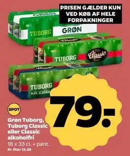 Netto Grøn Tuborg, Tuborg Classic eller Classic alkoholfri, DKK 79 tilbud