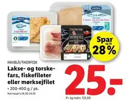 Lidl Lakse- og torskefars, fiskefileter eller mørksejfilet, DKK 25 tilbud