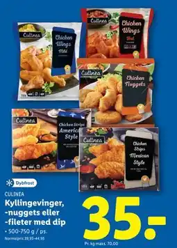 Lidl Kyllingevinger, -nuggets eller -fileter med dip, DKK 35 tilbud