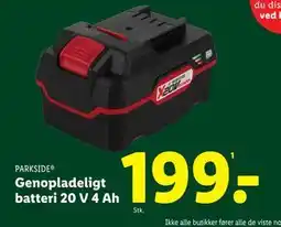 Lidl Genopladeligt batteri 20 V 4 Ah, DKK 199 tilbud