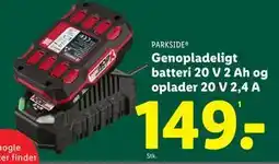 Lidl Genopladeligt batteri 20 V 2 Ah og oplader 20 V 2,4 A, DKK 149 tilbud