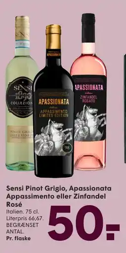 SPAR Sensi Pinot Grigio, Apassionata Appassimento eller Zinfandel Rosé, DKK 50 tilbud