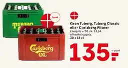 SPAR Grøn Tuborg, Tuborg Classic eller Carlsberg Pilsner, DKK 135 tilbud