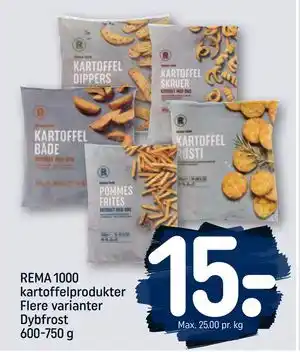 REMA 1000 REMA 1000 kartoffelprodukter Flere varianter Dybfrost 600-750 g, DKK 15 tilbud