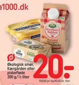 REMA 1000 Økologisk smør, Kærgården eller piskefløde 200 g/½ liter, DKK 20 tilbud