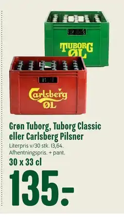 Min Købmand Grøn Tuborg, Tuborg Classic eller Carlsberg Pilsner, DKK 135 tilbud