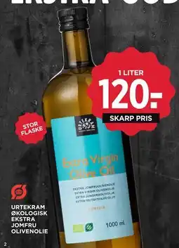 MENY URTEKRAM ØKOLOGISK EKSTRA JOMFRU OLIVENOLIE, DKK 120 tilbud