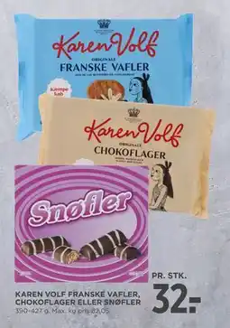 MENY KAREN VOLF FRANSKE VAFLER, CHOKOFLAGER ELLER SNØFLER, DKK 32 tilbud
