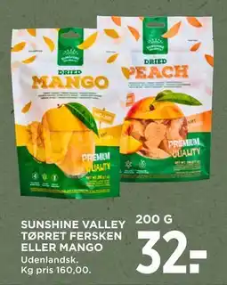 MENY SUNSHINE VALLEY TØRRET FERSKEN ELLER MANGO, DKK 32 tilbud