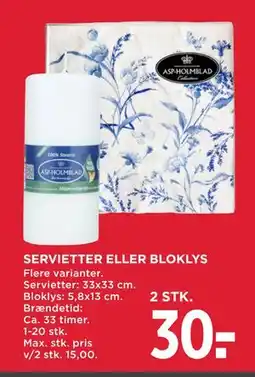 MENY SERVIETTER ELLER BLOKLYS, DKK 30 tilbud