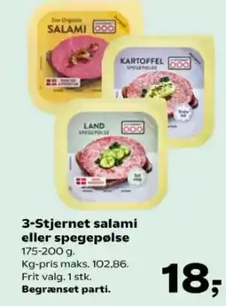 Kvickly 3-Stjernet salami eller spegepølse tilbud