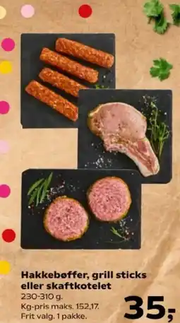 Kvickly Hakkebøffer, grill sticks eller skaftkotelet tilbud