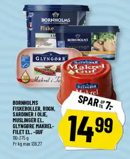 Løvbjerg Bornholms fiskeboller, Rogn, Sardiner i olie, muslinger el. Glyngøre makrefiler el. guf tilbud
