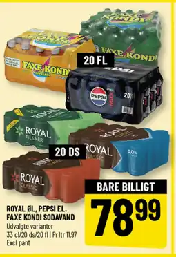 Løvbjerg Royal øl, Pepsi el. Faxe Kondi sodavand tilbud