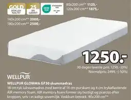 JYSK WELLPUR GLOMMA GF30 skummadras, DKK 1250 tilbud