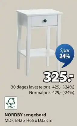 JYSK NORDBY sengebord, DKK 325 tilbud