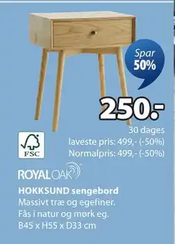 JYSK HOKKSUND sengebord, DKK 250 tilbud
