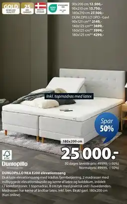 JYSK DUNLOPILLO NEA E200 elevationsseng, DKK 25000 tilbud