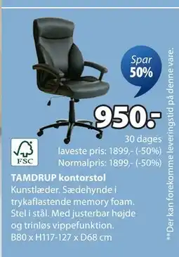 JYSK TAMDRUP kontorstol, DKK 950 tilbud