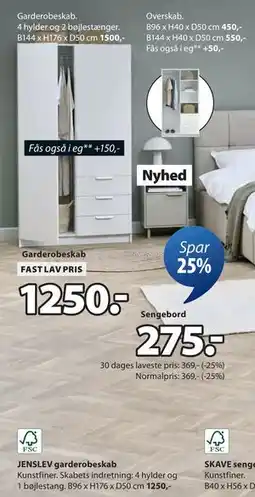 JYSK JENSLEV garderobeskab, DKK 1250 tilbud