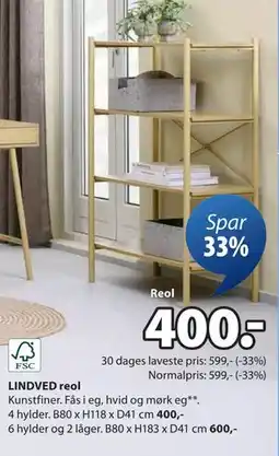 JYSK LINDVED reol, DKK 400 tilbud