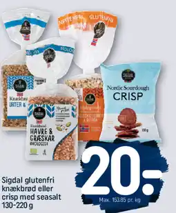 REMA 1000 Sigdal glutenfri knækbrød eller crisp med seasalt tilbud