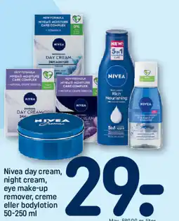 REMA 1000 Nivea day cream, night cream, eye make-up remover, creme eller bodylotion tilbud