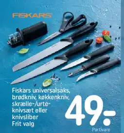 REMA 1000 Fiskars universalsaks, brødkniv, køkkenkniv, skrælle-/urte- knivsæt eller knivsliber Frit valg tilbud
