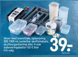 REMA 1000 Slicer med snoretræk, opbevaring 300-1300 ml, justerbar skuffeindsats, skuffeorganisering eller 4-pak tilbud