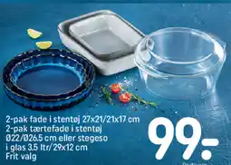 REMA 1000 2-pak fade i stentøj 27x21/21x17 cm 2-pak tærtefade i stentøj 022/026.5 cm eller stegeso i glas 3.5 ltr/29x12 cm Frit valg tilbud