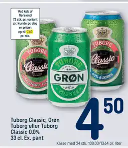 REMA 1000 Tuborg Classic, Grøn Tuborg eller Tuborg Classic 0.0% 33 cl. Ex. pant tilbud