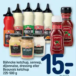 REMA 1000 Bähncke ketchup, sennep, dijonnaise, dressing eller Beauvais ketchup tilbud
