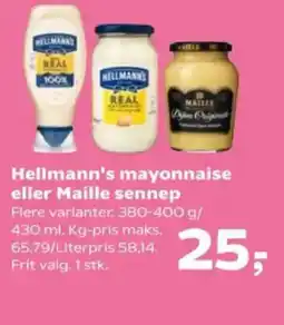Kvickly Hellmann's mayonnaise eller Maille sennep tilbud