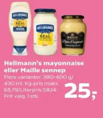 Kvickly Hellmann's mayonnaise eller Maille sennep tilbud