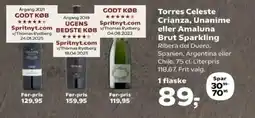 Kvickly Torres Celeste Crianza, Unanime eller Amaluna Brut Sparkling tilbud