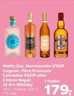 Kvickly Malfy Gin, Normandin VSOP Cognac, Père François Calvados VSOP eller Chivas Regal tilbud