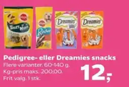 Kvickly Pedigree- eller Dreamies snacks Flere varianter. tilbud