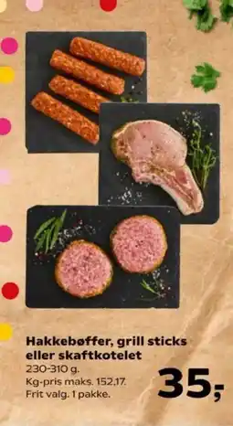 SuperBrugsen Hakkebøffer, grill sticks eller skaftkotelet tilbud