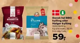 SuperBrugsen Dansk hel BBQ kylling eller Holger kylling tilbud