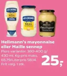 SuperBrugsen Hellmann's mayonnaise eller Maille sennep tilbud