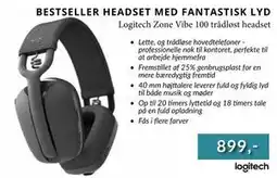 CBC Logitech Zone Vibe 100 trådløst headset, DKK 899 tilbud