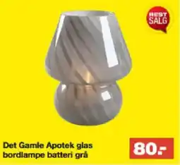Bauhaus Det Gamle Apotek glas bordlampe batteri grå tilbud
