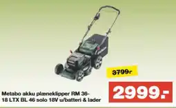 Bauhaus Metabo akku plæneklipper RM 36- 18 LTX BL 46 solo 18V u/batteri & lader tilbud